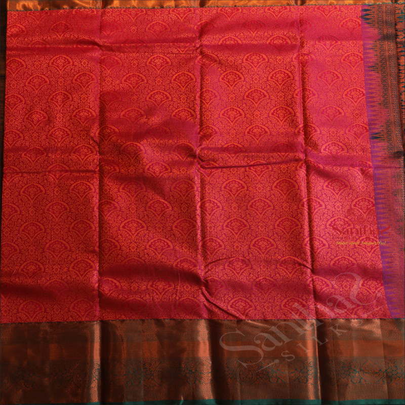 PINK COLOUR BODY WITH JACQUARD FLORAL EMBOSED WITH CONTRAST BLOUSE & BORDER