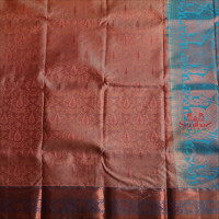 PASTEL PEACH COLOUR BODY WITH JACQUARD FLORAL EMBOSED WITH CONTRAST BLOUSE & BORDER