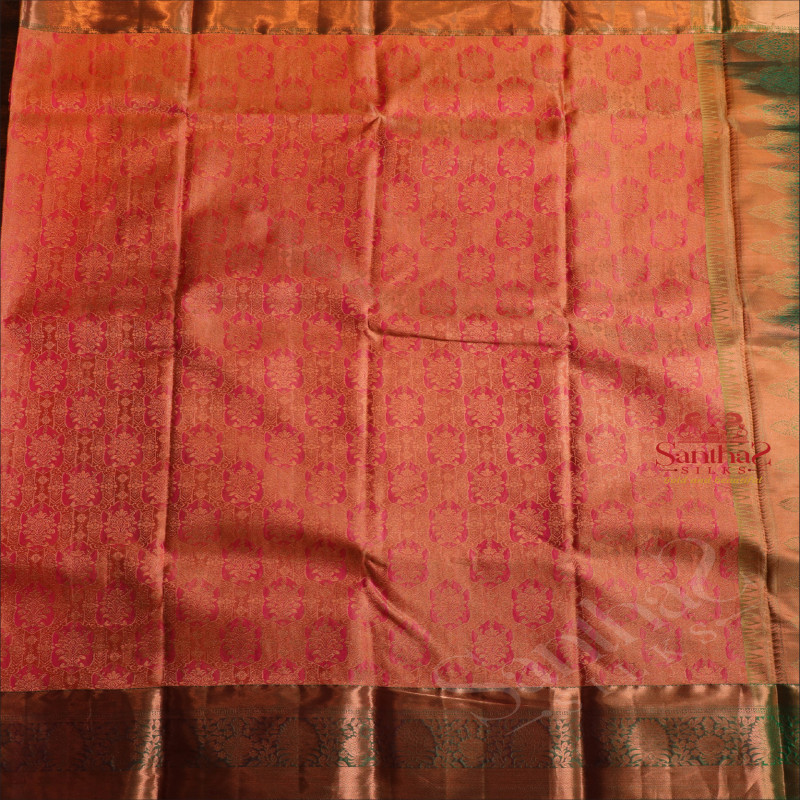 PEACH PINK COLOUR BODY WITH JACQUARD FLORAL EMBOSED WITH CONTRAST BLOUSE & BORDER