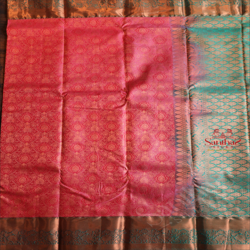 BABY PINK COLOUR BODY WITH JACQUARD FLORAL EMBOSED IN COPPER ZARI WITH CONTRAST BLOUSE & BORDER