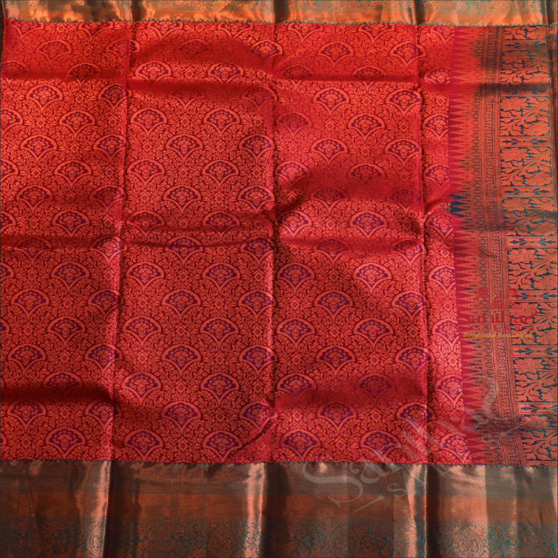 ROSE COLOUR BODY WITH JACQUARD FLORAL EMBOSED WITH CONTRAST BLOUSE & BORDER