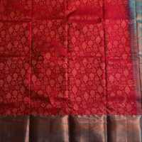 BRIGHT ROSE COLOUR BODY WITH JACQUARD FLORAL EMBOSED WITH CONTRAST BLOUSE & BORDER