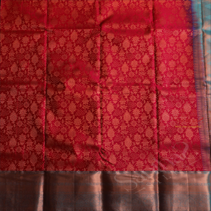 BRIGHT ROSE COLOUR BODY WITH JACQUARD FLORAL EMBOSED WITH CONTRAST BLOUSE & BORDER