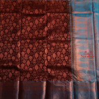 MAROON COLOUR BODY WITH COPPER ZARI JACQUARD FLORAL EMBOSED WITH CONTRAST BLOUSE & PALLU