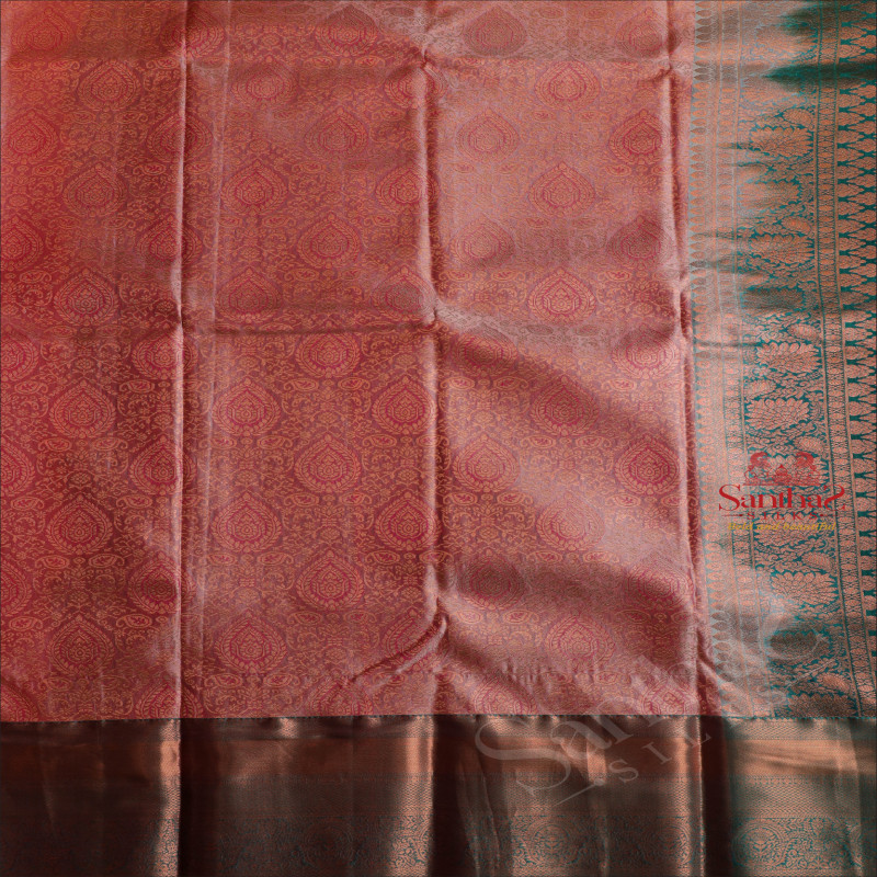 BABY PINK COLOUR BODY WITHCOPPER ZARI JACQUARD FLORAL EMBOSED WITH CONTRAST BLOUSE & BORDER