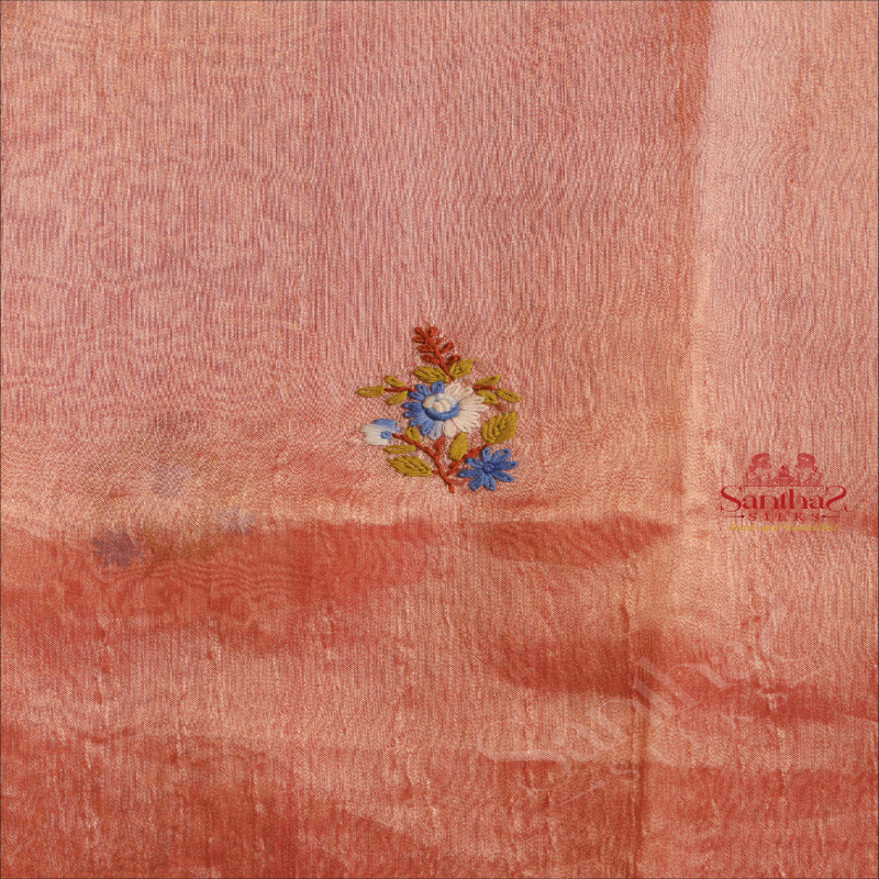 TISSUE SAREE WITH HAND EMBORIDERY WORK IN PINK GOLD COLOUR MIXED