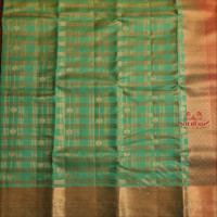 COOL GREEN COLOUR BODY WITH GOLDEN ZARI STRIPS & BUTTAS AND CONTRAST PALLU & BLOUSE