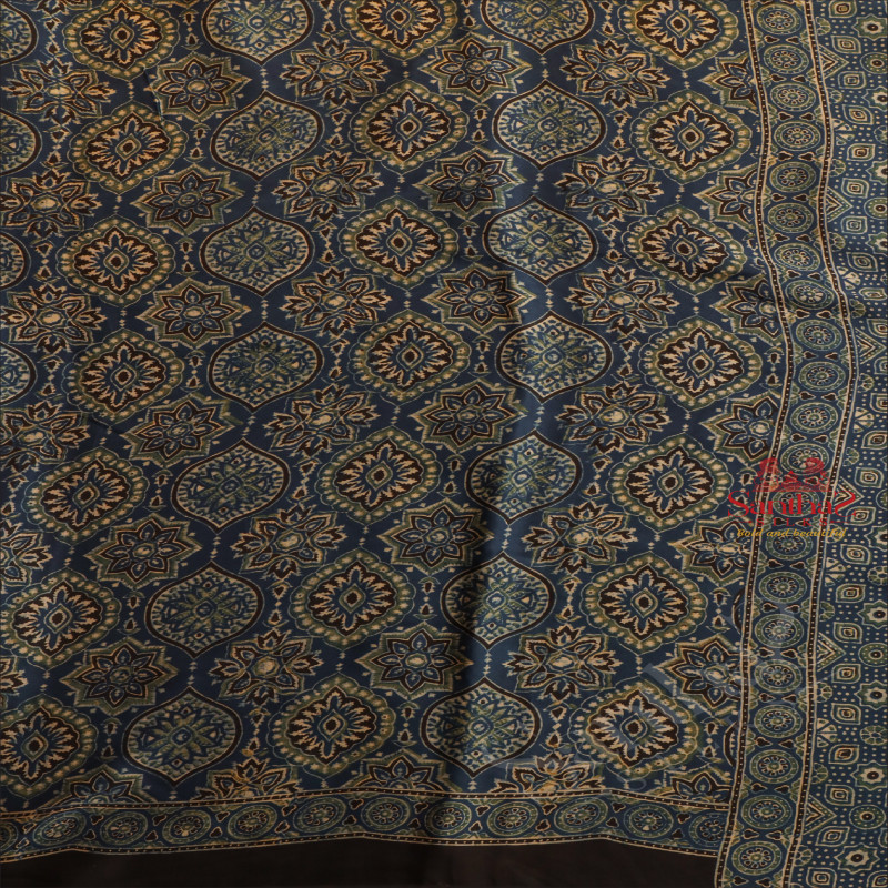 DARK BLUE COLOUR MODAL SILK IN AJRAKH PRINT