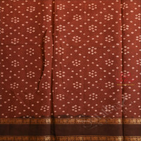 HAND KNOTTED PURE SUNGUDI COTTON SAREE IN BROWN COLOUR