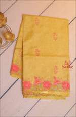 OLIVE GREEN COLOUR TUSSAR SAREE CUT WORK FLORAL BORDER WITH SELF BLOUSE