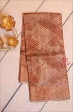 BROWN COLOUR TUSSAR SAREE WITH COPPER ZARI BORDER WITH SELF BLOUSE