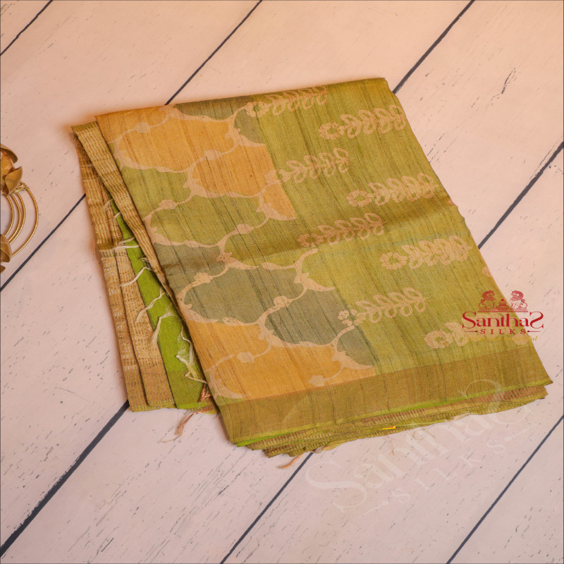GREEN COLOUR TUSSAR SAREE WITH DIGITAL PRINT