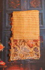 SANDAL COLOUR ORGANZA SAREE WITH DIGITAL PRINT