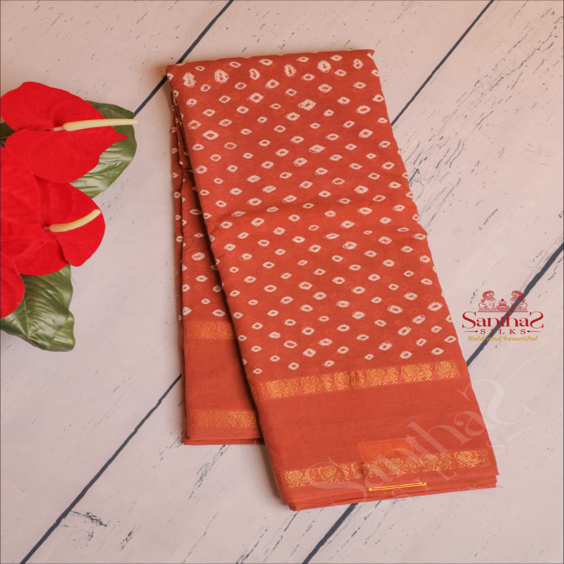 SIENNA BROWN COLOUR SUNGUDI SAREES HAND KNOTTED BUTTA WITH SELF BLOUSE