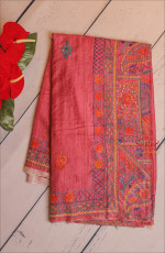 dark-pink-colour-semi-tussar-saree-with-embroidery-border-and-self-blouse