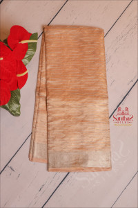 organza-tissue-saree-with-silver-zari-butta-in-golden-rose-colour-with-contrast-aari-work-blouse