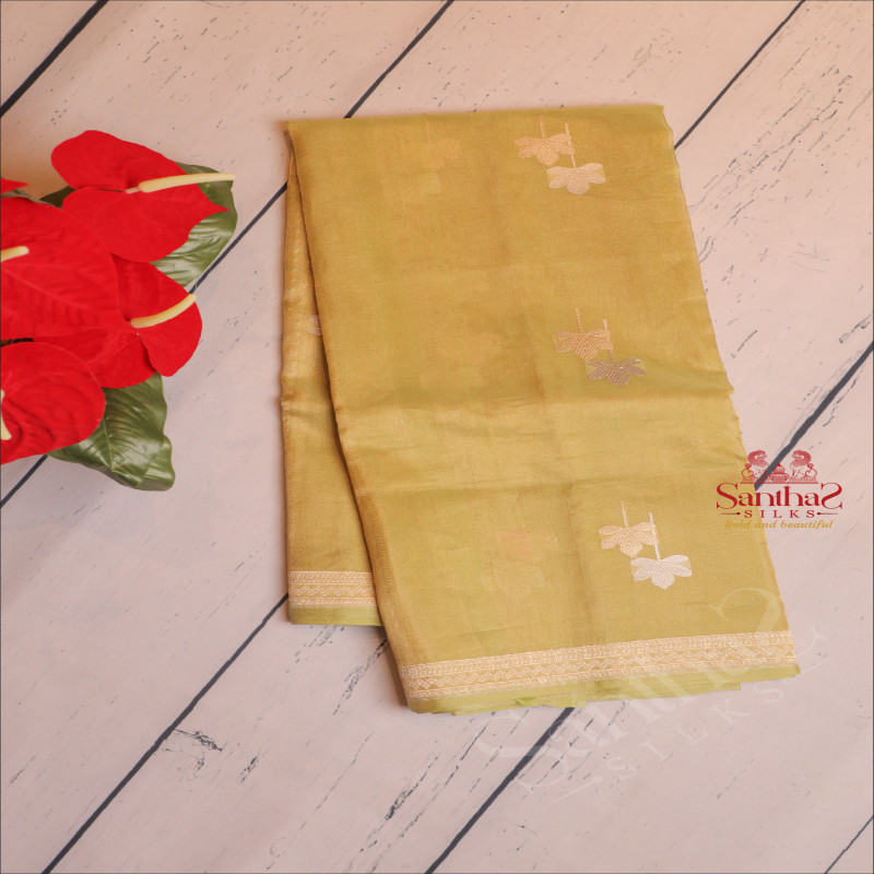 PISTHA GREEN COLOUR KATHAN SILK SAREE WITH ZARI MOTIF AND BORDER WITH SELF BLOUSE