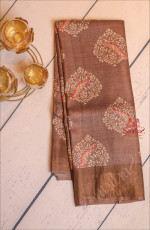 BROWN COFFEE COLOUR TUSSAR SAREE WITH DIGITAL PRINT MOTIF WITH SELF BLOUSE & BORDER