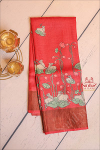 tussar-saree-in-cherry-red-colour
