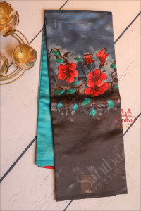 tussar-saree-in-peacock-blue-colour