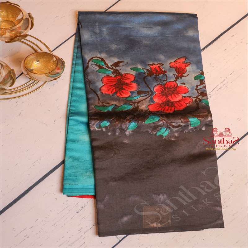 PEACOCK BLUE COLOUR TUSSAR SAREE