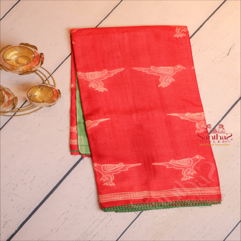 DARK RED COLOUR TUSSAR SAREE