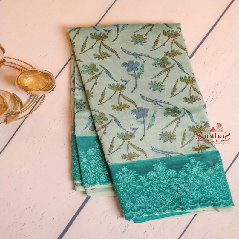 BLUE COLOUR CHANDHERI SAREE