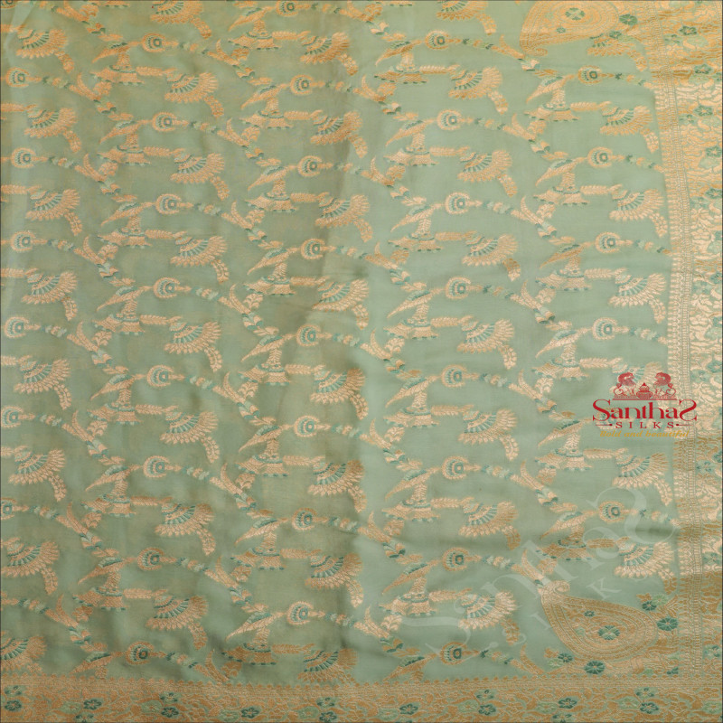 GEORGETTE BANARAS SILK SAREE IN PASTEL BLUE COLOUR WITH SELF COLOUR BLOUSE