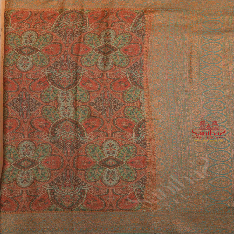 CREPE BANARAS SILK SAREE IN PASTEL BLUE GREEN COLOUR WITH DIGITAL PRINTED DESIGN