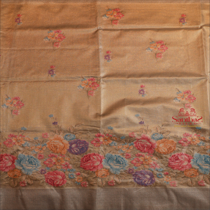 ORGANZA TISSUE SAREE WITH FLORAL DESIGN IN GREY COLOUR BODY