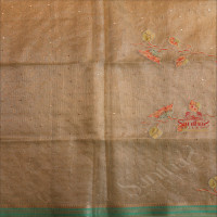 KOTA TISSUE SAREE WITH CRANE & FLORAL APPLICK WORK IN GREEN COLOUR