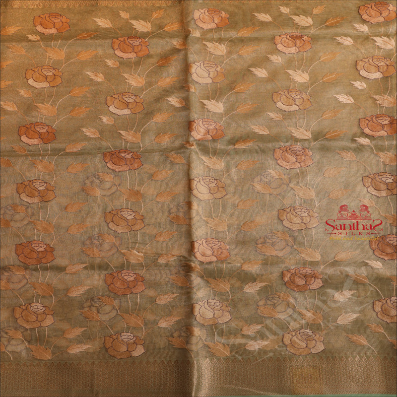 KOTA TISSUE SAREE IN GREEN COLOUR WITH FLORAL EMBORIDERY WORK