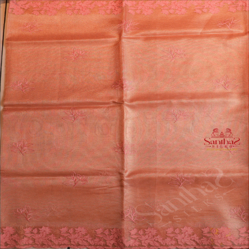 KOTA TISSUE SAREE IN PINK COLOUR WITH FLORAL CUT WORK EMBORIDERY IN BORDER