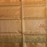 KOTA TISSUE SAREE IN LIME GREEN COLOUR WITH MIRRON WORK EMBORIDERY AND GOLDEN ZARI BORDER