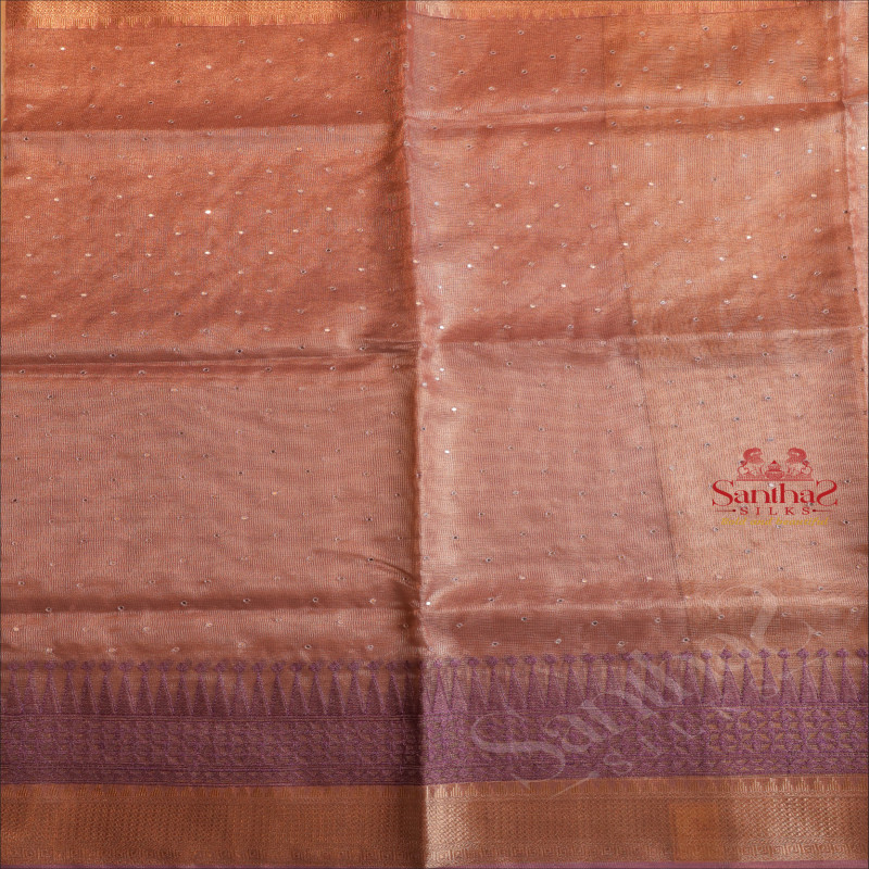 KOTA TISSUE SAREE IN LAVENDER COLOUR WITH MIRRON WORK EMBORIDERY AND GOLDEN ZARI BORDER