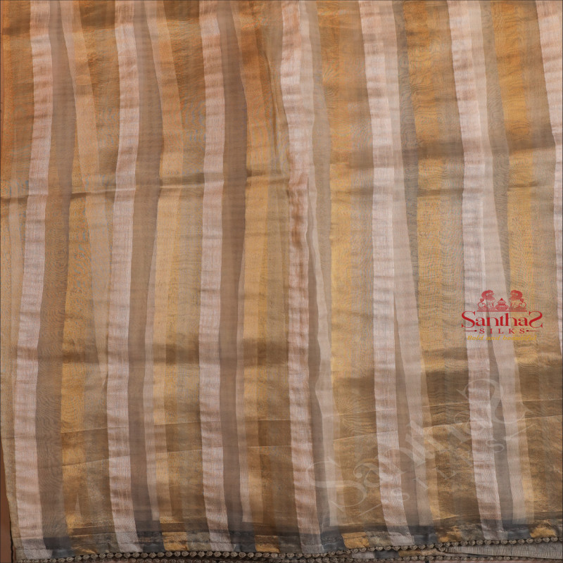 ORGANZA TISSUE SAREE WITH ICEBERG COLOUR LACE BORDER