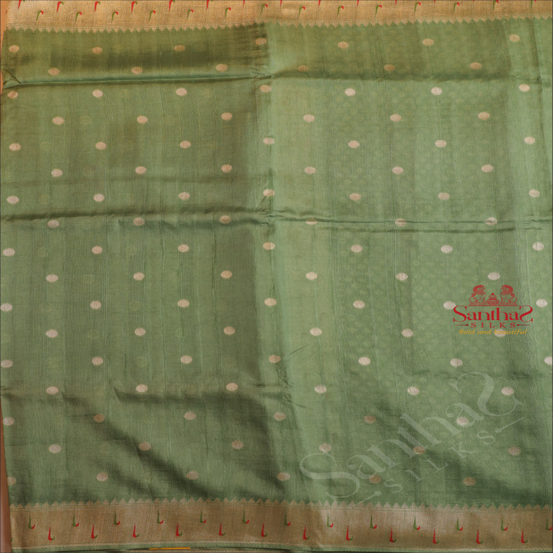 SEMI BANARAS SILK SAREE IN JUNGLE GREEN WITH PAITHANI DESIGN