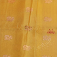 SATIN TISSUE BANARAS SAREE IN FLOURESCENT YELLOW WITH PEACOCK MOTIFS