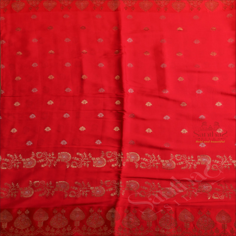 SATIN BANARAS SAREE IN RANI PINK COLOUR WITH GOLDEN ZARI BUTTAS