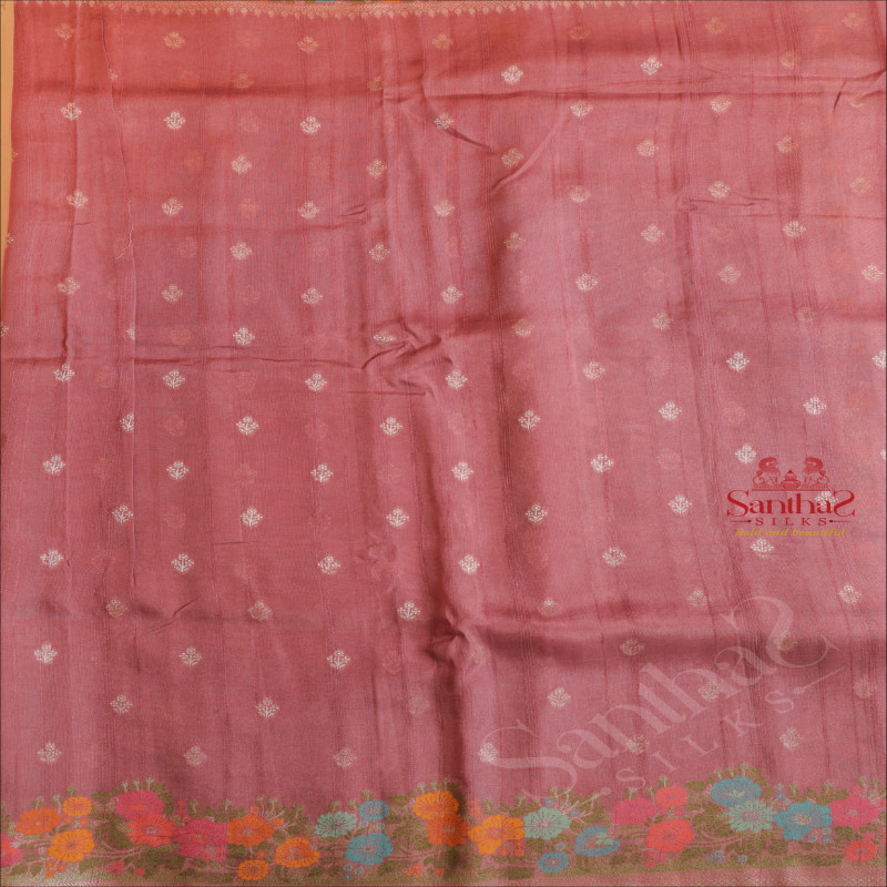 SEMI BANARAS SAREE IN LIGHT PURPLE WITH FLORAL WEAVING DESIGN