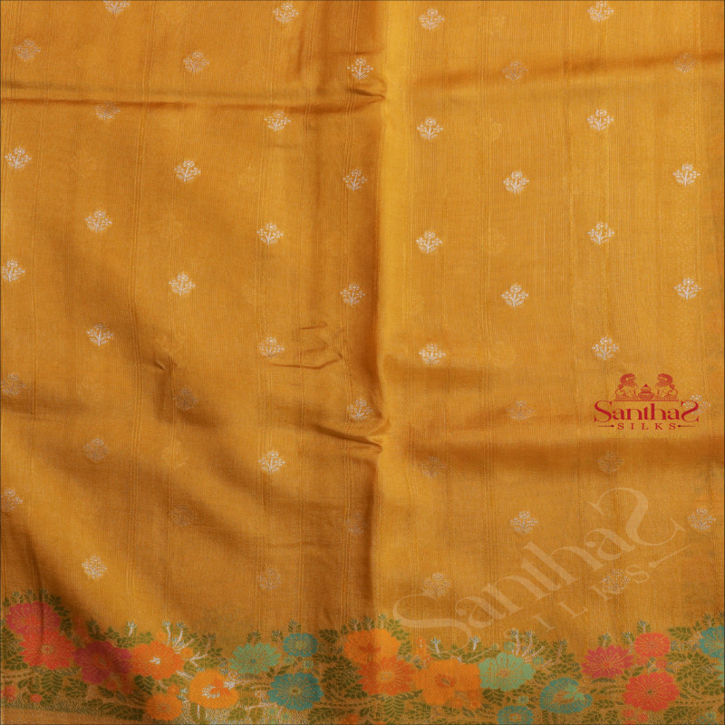 SEMI BANARAS SAREE IN FLUORESCENT GREEN WITH FLORAL WEAVING DESIGN