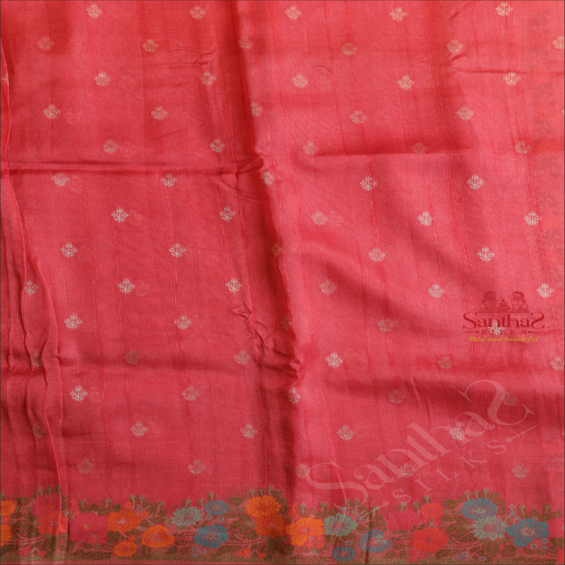SEMI BANARAS SAREE IN BRIGHT PINK WITH FLORAL WEAVING DESIGN