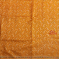 SEMI BANARAS SAREE IN MUSTARD YELLOW WITH FLORAL & DIAMOND SHAPE WEAVING DESIGN