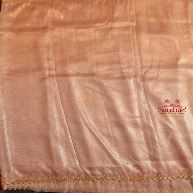 PEACH COLOUR ORGANZA TISSUE SAREE WITH FANCY SCALLOP BORDER WITH SELF BLOUSE