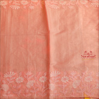 PEACH COLOUR ORGANZA TISSUE SAREE WITH FLORAL EMBROIDERY PATTERN WITH SELF BLOUSE