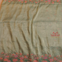 MINT COLOUR CRUSH TISSUE SAREE WITH CUTWORK FLORAL BORDER WITH SELF BLOUSE