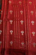 BLOOD RED COLOUR SATIN BANARAS SAREE WITH FLORAL BUTTA AND ZARI MOTIF WITH SELF BLOUSE
