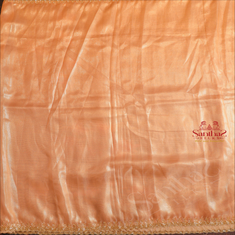 GOLD COLOUR ORGANZA TISSUE SAREE WITH FANCY WORK BORDER AND SELF BLOUSE