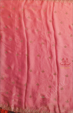PERSIAN PINK COLOUR WORK SAREE WITH STONE PATTERN BORDER AND SELF BLOUSE