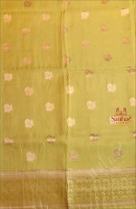 VOLT GREEN COLOUR SATIN BANARAS SAREE WITH ANNAM ZARI BUTTA AND SELF BLOUSE